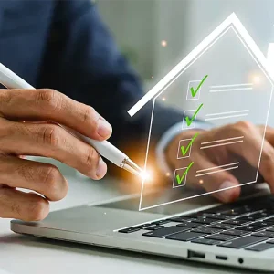 Man with virtual projected house