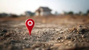 Cleared land with house pin
