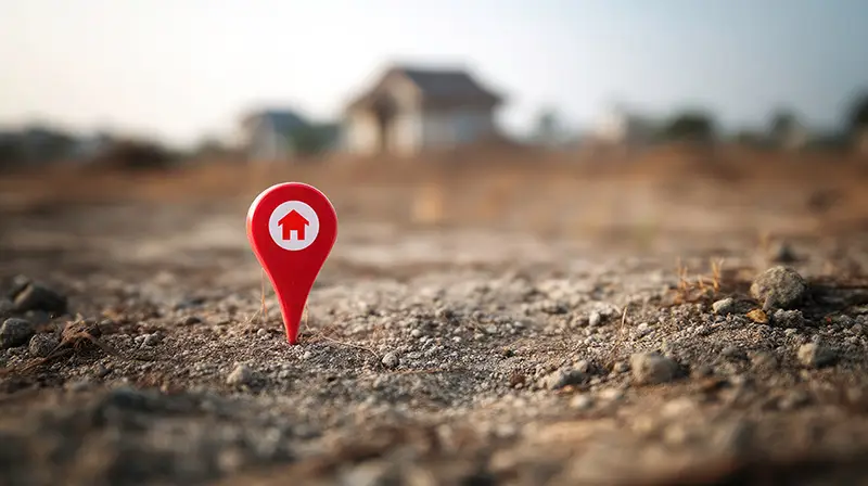 Cleared land with house pin